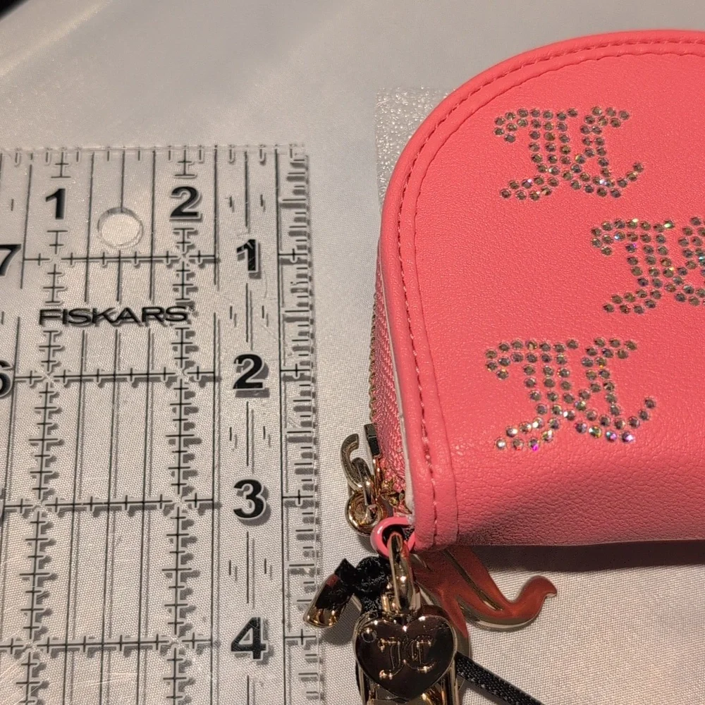 Juicy Couture Taking the Lead Half Moon Card Holder Pink Lemonade with Mirror